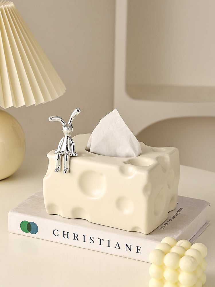 Cheese Style Luxury Ceramic Tissue Holder, Flowers Bouquet Vase, Living Room Organizer